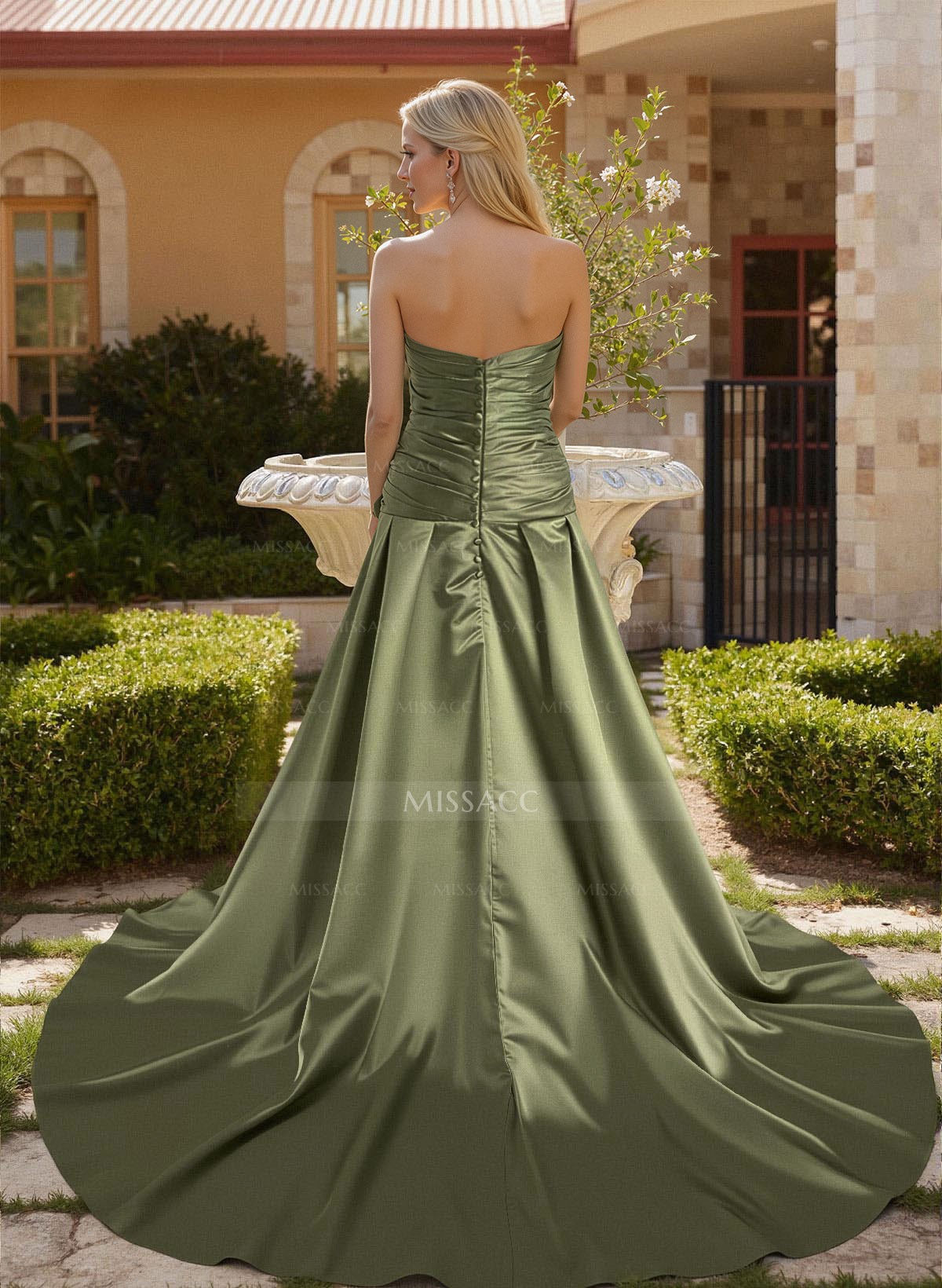 Elegant Cowl Neck Pleated High Split A-Line Sweep Train Satin Mother Of The Bride Dresses