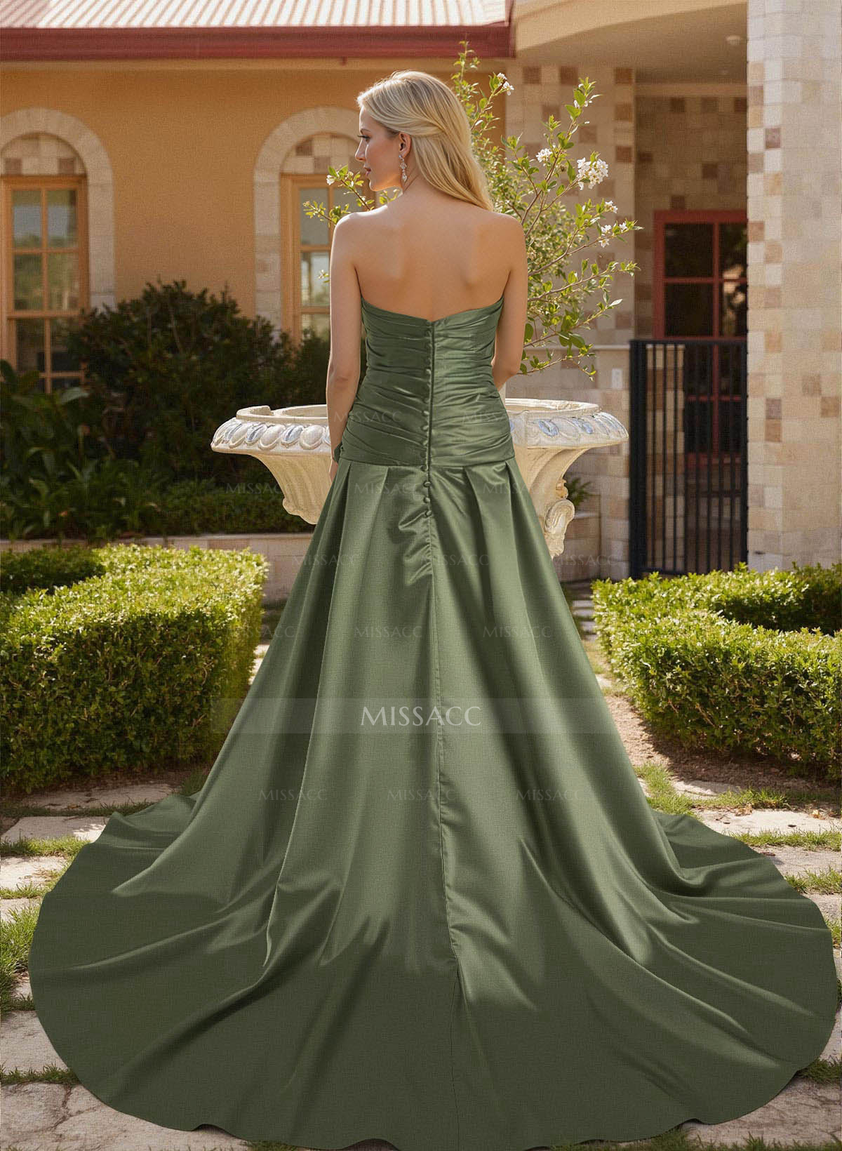 Elegant Cowl Neck Pleated High Split A-Line Sweep Train Satin Mother Of The Bride Dresses