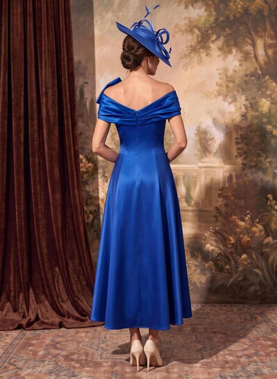 A-Line Bow Accented Satin Mother Of The Bride Dresses With Cap Shoulder