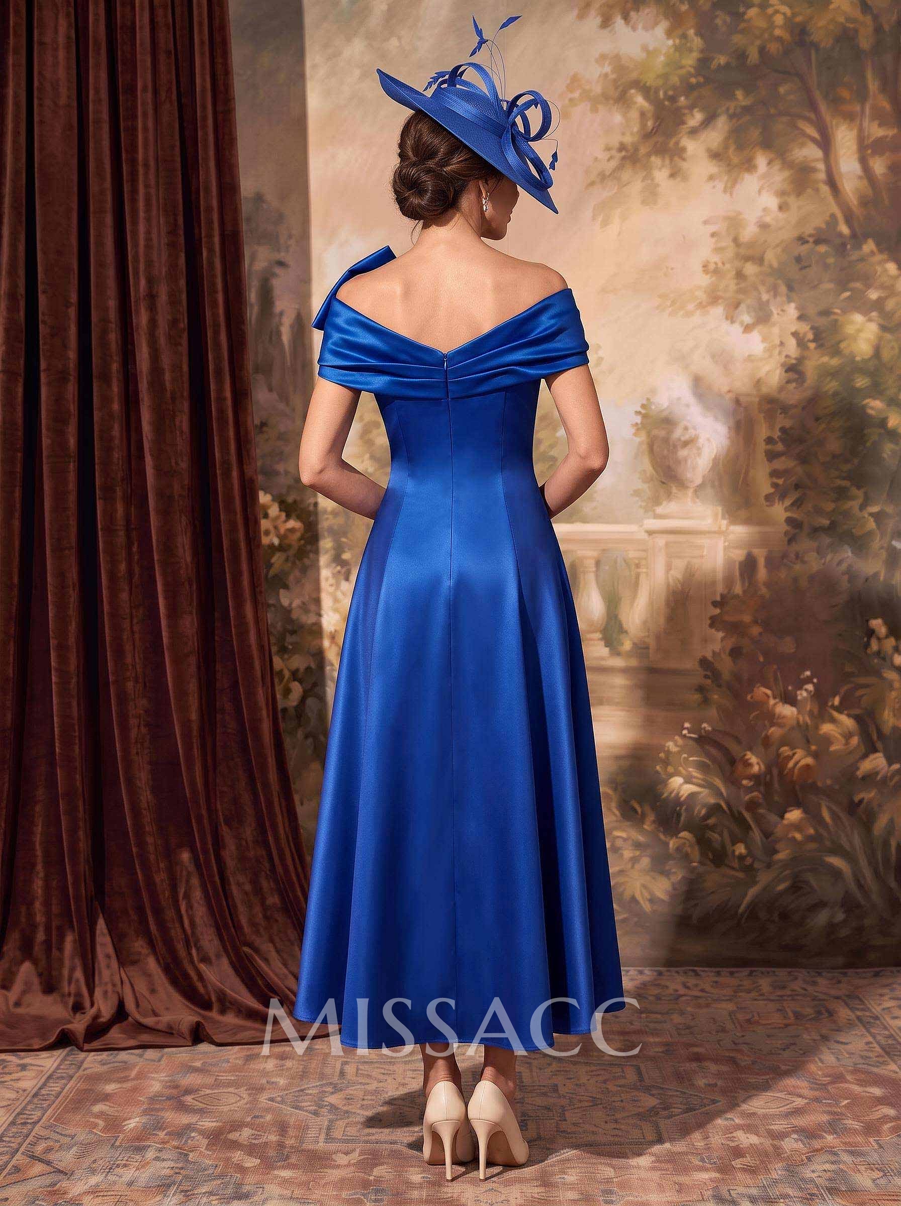 A-Line Bow Accented Satin Mother Of The Bride Dresses With Cap Shoulder A-Line Bow Accented Satin Mother Of The Bride Dresses With Cap Shoulder