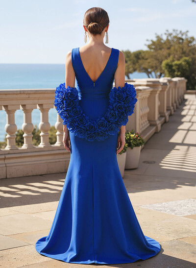 Elegant V-Neck Sleeveless Satin Mother Of The Bride Dresses With Cascading Ruffles