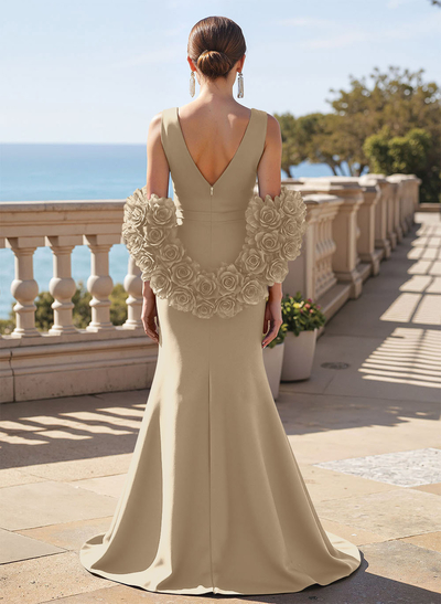 Elegant V-Neck Sleeveless Satin Mother Of The Bride Dresses With Cascading Ruffles