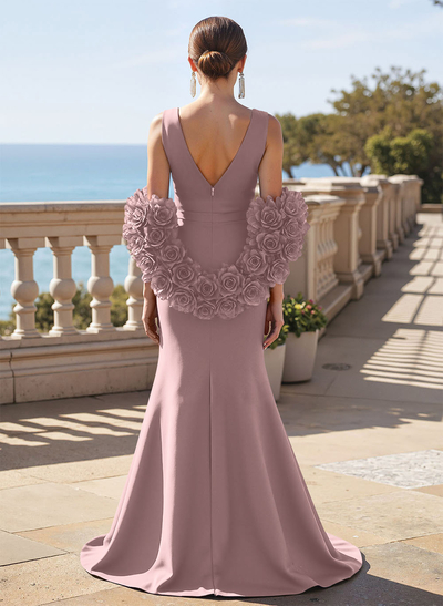 Elegant V-Neck Sleeveless Satin Mother Of The Bride Dresses With Cascading Ruffles