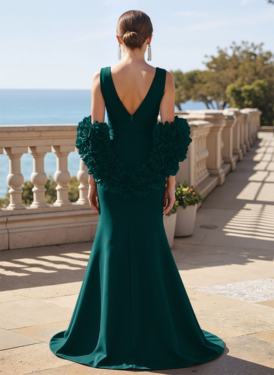 Elegant V-Neck Sleeveless Satin Mother Of The Bride Dresses With Cascading Ruffles