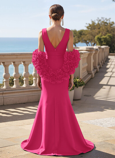 Elegant V-Neck Sleeveless Satin Mother Of The Bride Dresses With Cascading Ruffles