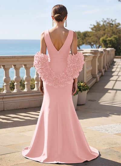 Elegant V-Neck Sleeveless Satin Mother Of The Bride Dresses With Cascading Ruffles