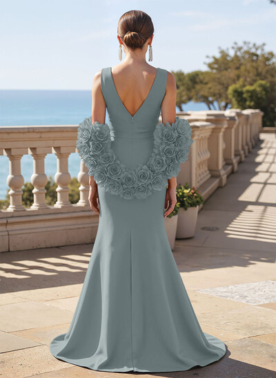 Elegant V-Neck Sleeveless Satin Mother Of The Bride Dresses With Cascading Ruffles