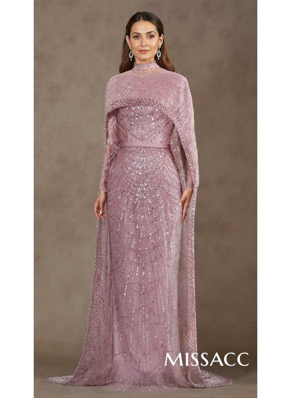 Luxury High Neck Long Sleeves Satin Mother Of The Bride Dresses With Beading