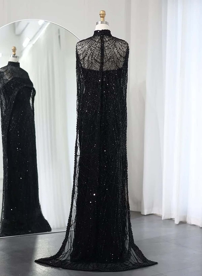 Luxury High Neck Long Sleeves Satin Mother Of The Bride Dresses With Beading