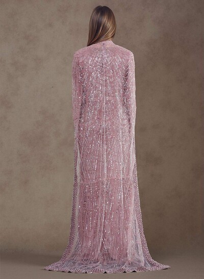 Sheath Column High Neck Long Sleeves Sweep Train Lace Satin Tulle Mother Of The Bride Dresses With Beading