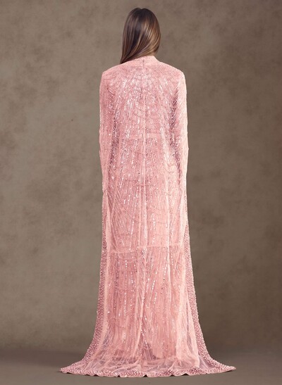 Sheath Column High Neck Long Sleeves Sweep Train Lace Satin Tulle Mother Of The Bride Dresses With Beading