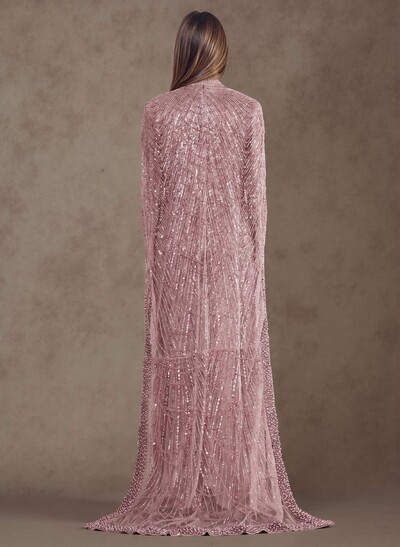 Sheath Column High Neck Long Sleeves Sweep Train Lace Satin Tulle Mother Of The Bride Dresses With Beading