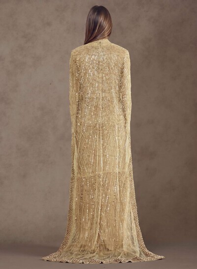 Sheath Column High Neck Long Sleeves Sweep Train Lace Satin Tulle Mother Of The Bride Dresses With Beading