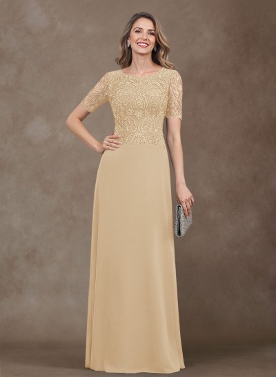 Elegant Scoop Neck Lace/Chiffon Mother Of The Bride Dresses With Appliques Lace