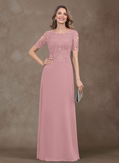 Elegant Scoop Neck Lace/Chiffon Mother Of The Bride Dresses With Appliques Lace
