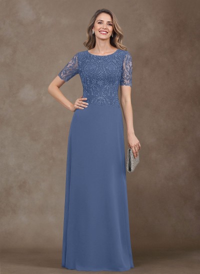 Elegant Scoop Neck Lace/Chiffon Mother Of The Bride Dresses With Appliques Lace