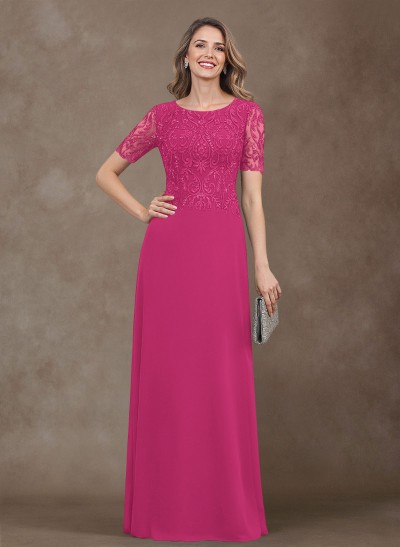 Elegant Scoop Neck Lace/Chiffon Mother Of The Bride Dresses With Appliques Lace
