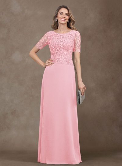 Elegant Scoop Neck Lace/Chiffon Mother Of The Bride Dresses With Appliques Lace