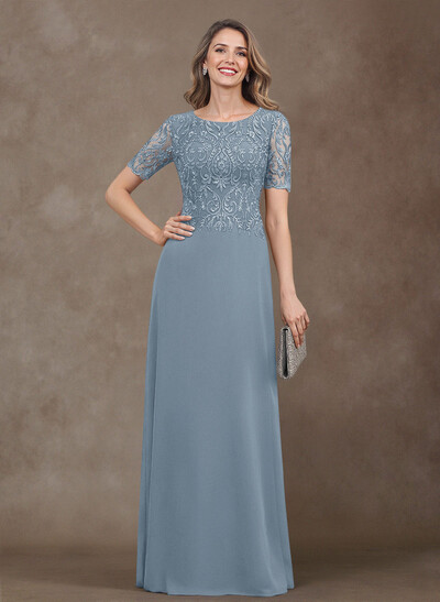 Elegant Scoop Neck Lace/Chiffon Mother Of The Bride Dresses With Appliques Lace