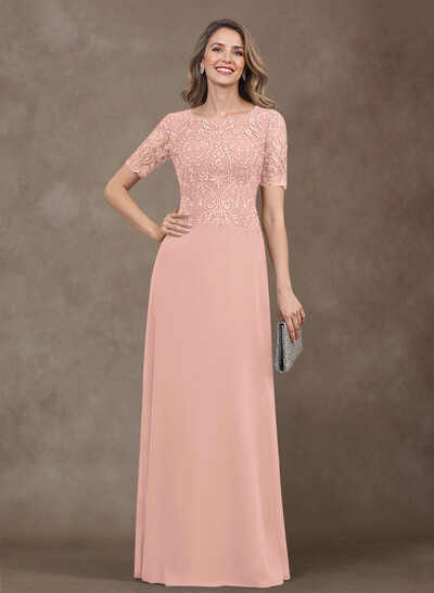 Elegant Scoop Neck Lace/Chiffon Mother Of The Bride Dresses With Appliques Lace