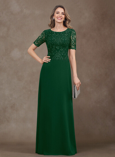 Elegant Scoop Neck Lace/Chiffon Mother Of The Bride Dresses With Appliques Lace