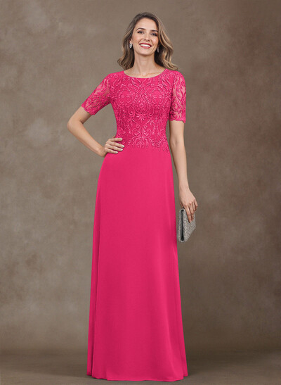 Elegant Scoop Neck Lace/Chiffon Mother Of The Bride Dresses With Appliques Lace