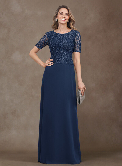 Elegant Scoop Neck Lace/Chiffon Mother Of The Bride Dresses With Appliques Lace