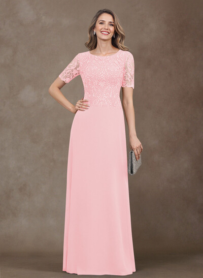 Elegant Scoop Neck Lace/Chiffon Mother Of The Bride Dresses With Appliques Lace