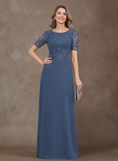 Elegant Scoop Neck Lace/Chiffon Mother Of The Bride Dresses With Appliques Lace