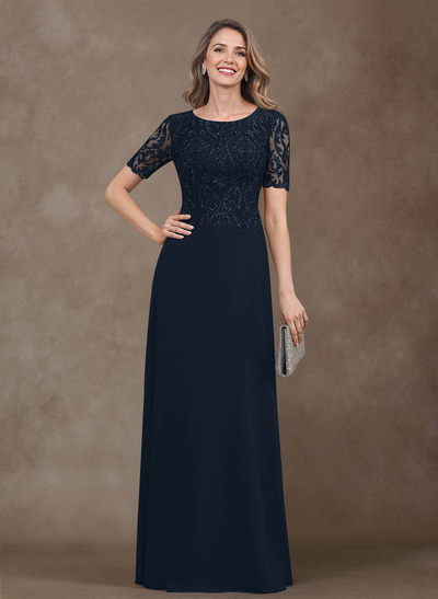 Elegant Scoop Neck Lace/Chiffon Mother Of The Bride Dresses With Appliques Lace