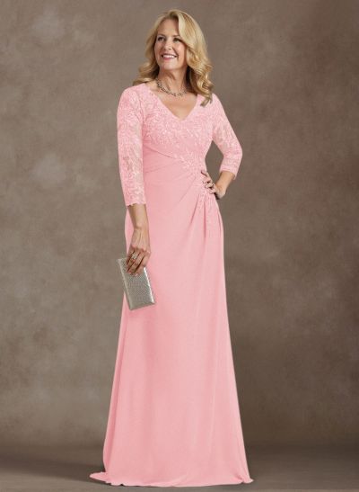 Elegant V-Neck Lace/Chiffon Mother Of The Bride Dresses With Appliques Lace