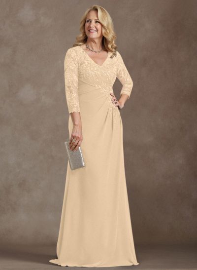 Elegant V-Neck Lace/Chiffon Mother Of The Bride Dresses With Appliques Lace