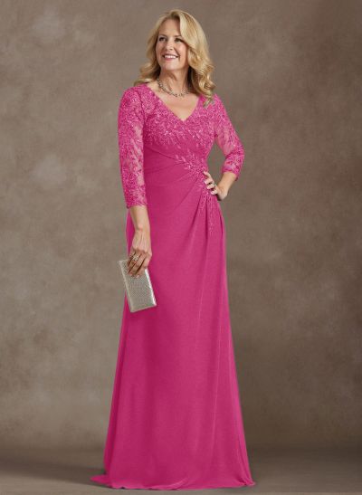 Elegant V-Neck Lace/Chiffon Mother Of The Bride Dresses With Appliques Lace