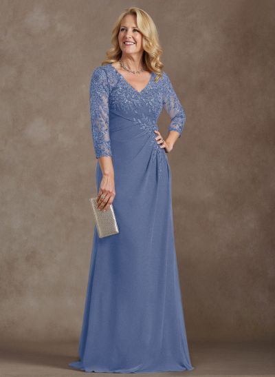 Elegant V-Neck Lace/Chiffon Mother Of The Bride Dresses With Appliques Lace