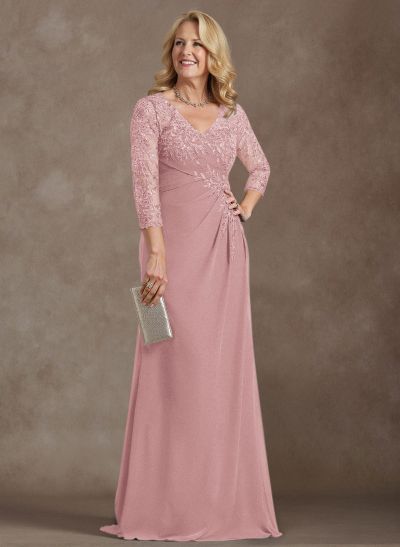 Elegant V-Neck Lace/Chiffon Mother Of The Bride Dresses With Appliques Lace