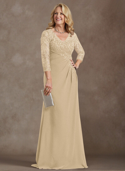 Elegant V-Neck Lace/Chiffon Mother Of The Bride Dresses With Appliques Lace