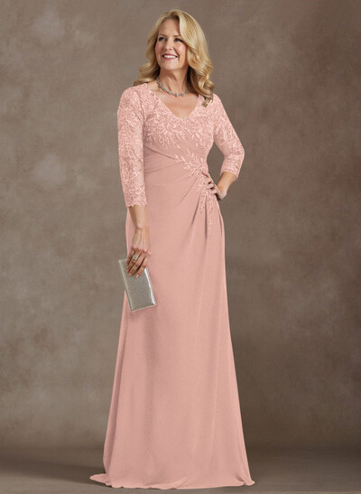 Elegant V-Neck Lace/Chiffon Mother Of The Bride Dresses With Appliques Lace