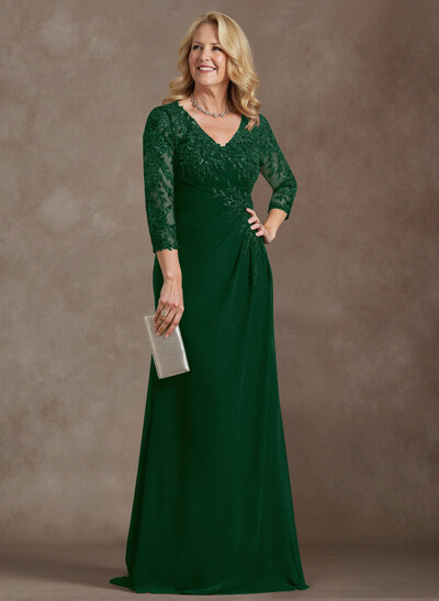 Elegant V-Neck Lace/Chiffon Mother Of The Bride Dresses With Appliques Lace