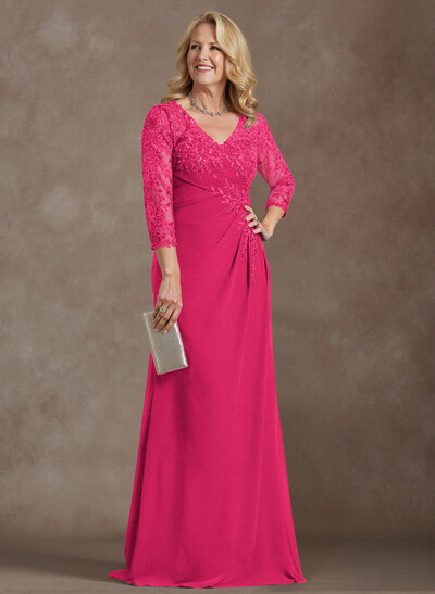 Elegant V-Neck Lace/Chiffon Mother Of The Bride Dresses With Appliques Lace