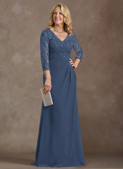Elegant V-Neck Lace/Chiffon Mother Of The Bride Dresses With Appliques Lace
