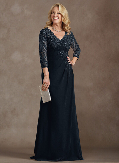 Elegant V-Neck Lace/Chiffon Mother Of The Bride Dresses With Appliques Lace