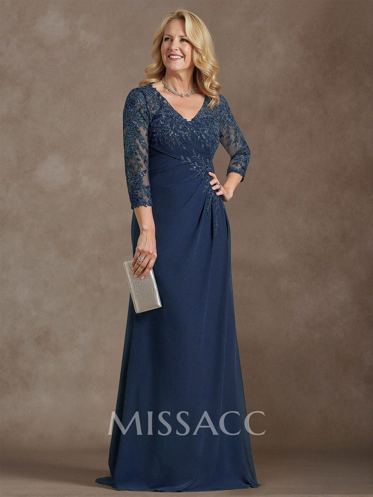 Elegant V-Neck Lace/Chiffon Mother Of The Bride Dresses With Appliques Lace Elegant V-Neck Lace/Chiffon Mother Of The Bride Dresses With Appliques Lace