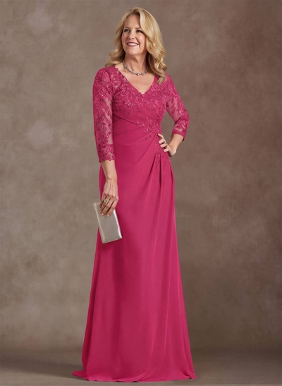 Elegant V-Neck Lace/Chiffon Mother Of The Bride Dresses With Appliques Lace