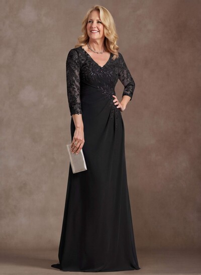 Elegant V-Neck Lace/Chiffon Mother Of The Bride Dresses With Appliques Lace