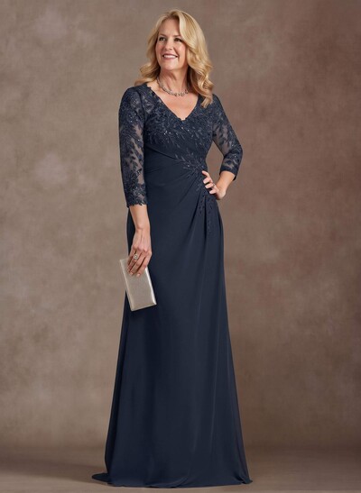 Elegant V-Neck Lace/Chiffon Mother Of The Bride Dresses With Appliques Lace