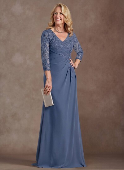 Elegant V-Neck Lace/Chiffon Mother Of The Bride Dresses With Appliques Lace