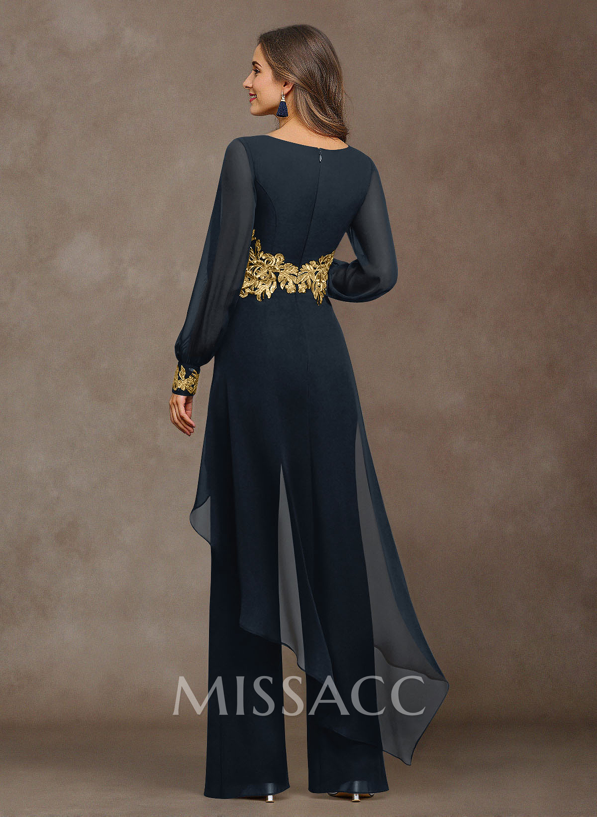 Jumpsuit V-Neck Long Sleeves Floor-Length Chiffon Mother Of The Bride Pantsuit Jumpsuit V-Neck Long Sleeves Floor-Length Chiffon Mother Of The Bride Pantsuit