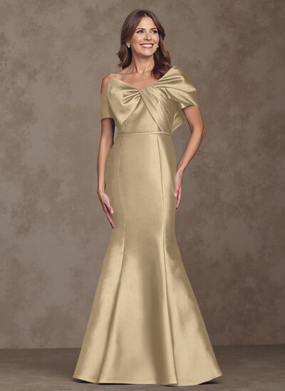 Trumpet/Mermaid Asymmetrical Floor-Length Satin Mother Of The Bride Dresses With Bow(s)