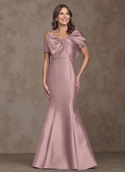 Trumpet/Mermaid Asymmetrical Floor-Length Satin Mother Of The Bride Dresses With Bow(s)