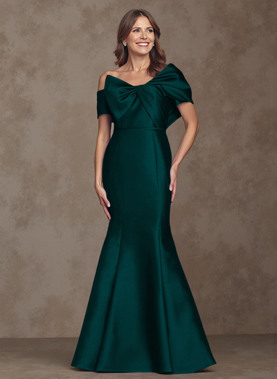 Trumpet/Mermaid Asymmetrical Floor-Length Satin Mother Of The Bride Dresses With Bow(s)